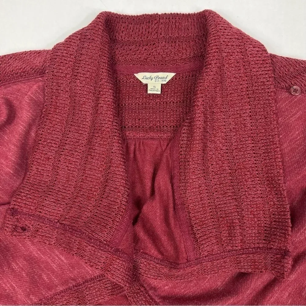 Lucky Brand Waterfall Wrap Burgundy Knit Cardigan Sweater Women’s Small - Picture 7 of 12